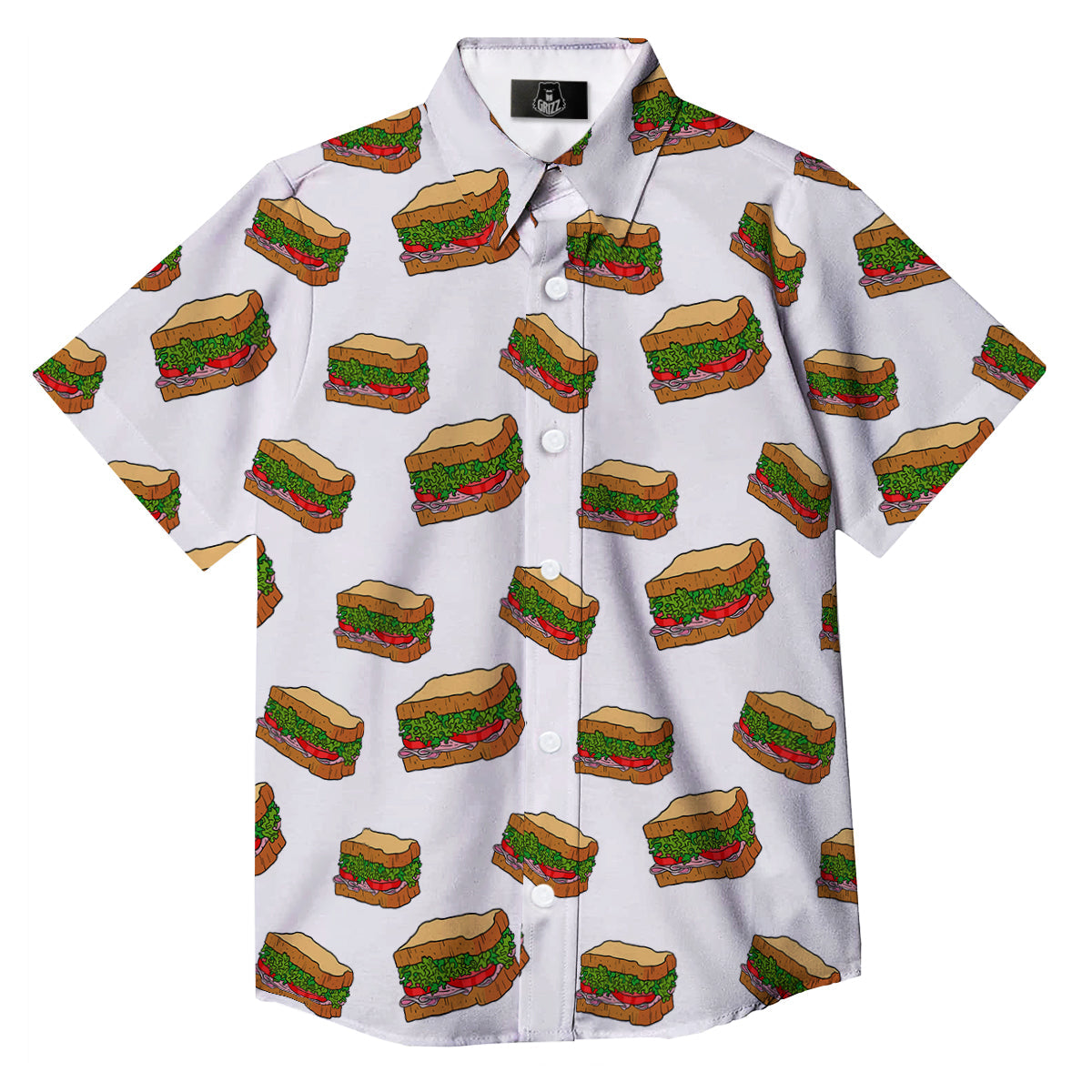 Sandwiches White Print Pattern Button Up Shirt-grizzshop