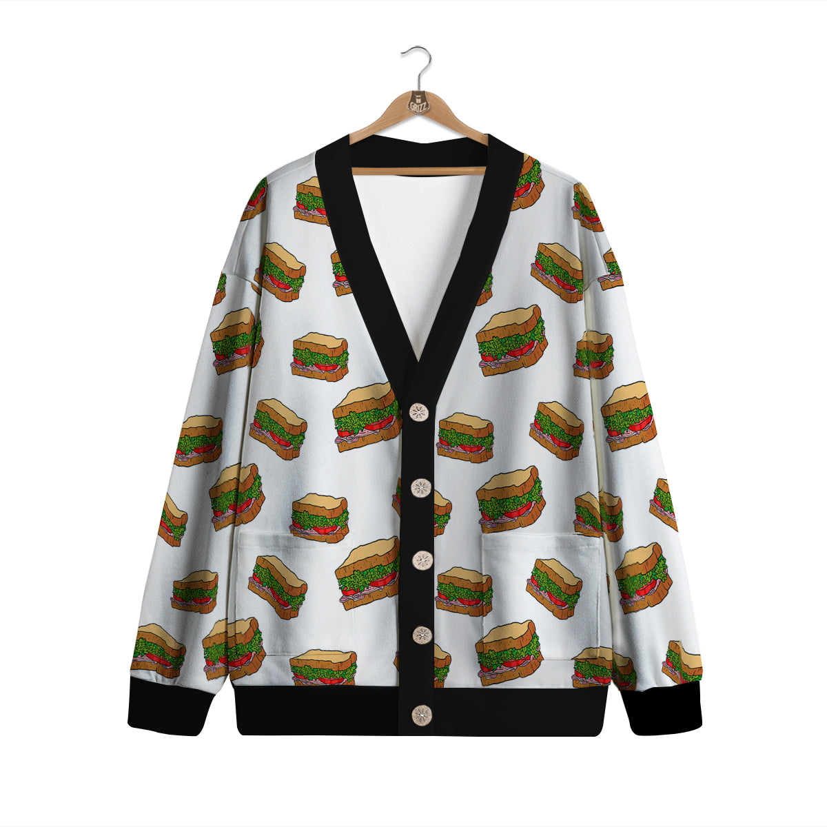 Sandwiches White Print Pattern Cardigan-grizzshop