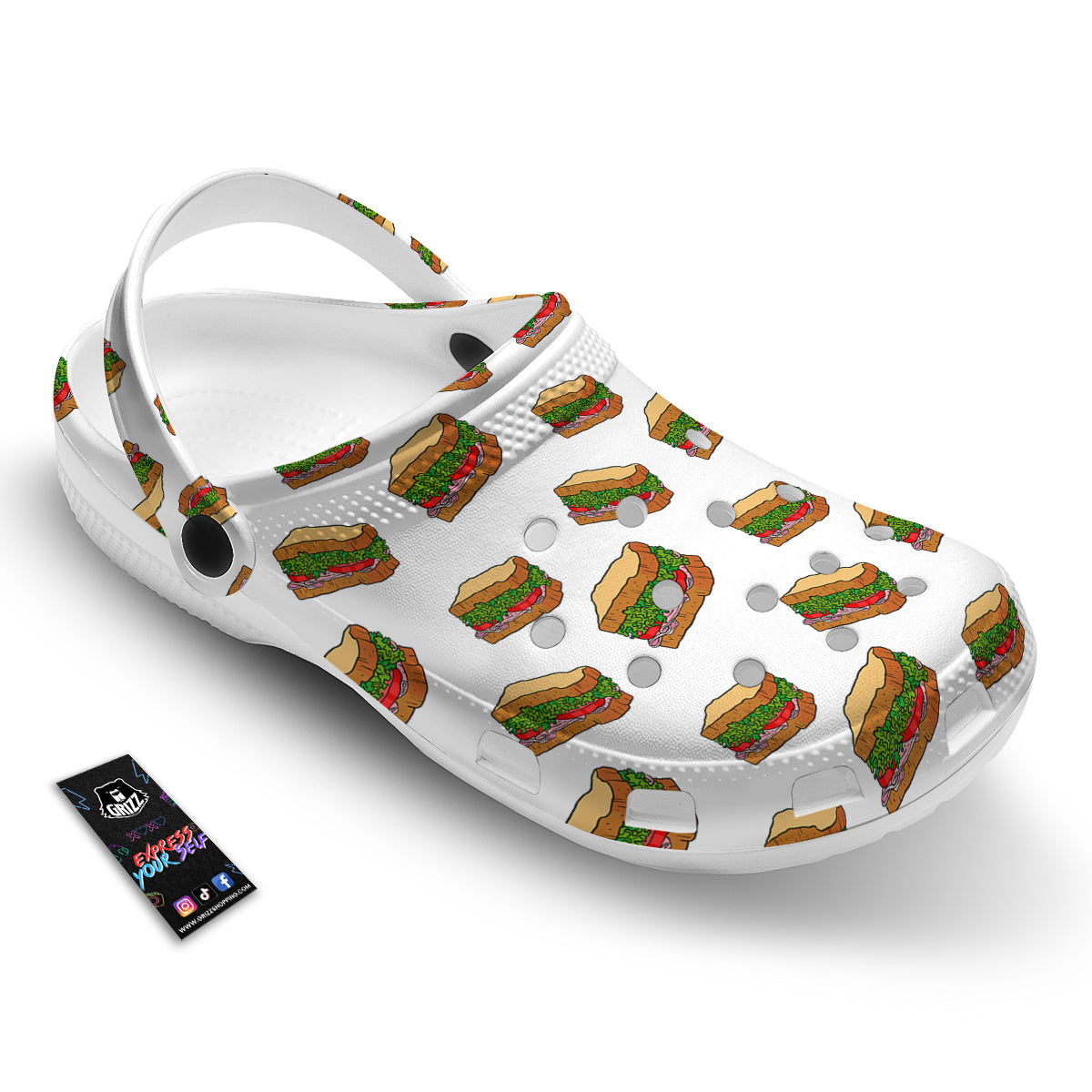 Sandwiches White Print Pattern Clog-grizzshop