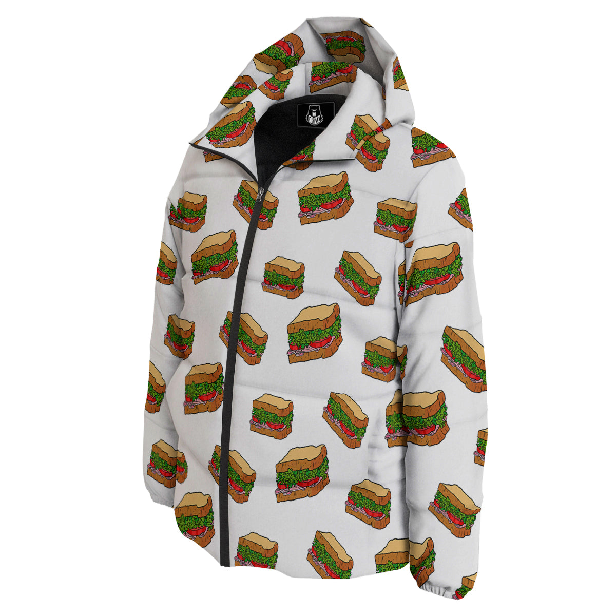 Sandwiches White Print Pattern Down Jacket-grizzshop