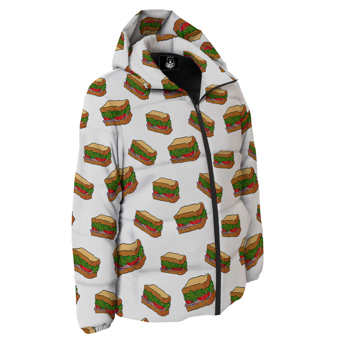 Sandwiches White Print Pattern Down Jacket-grizzshop