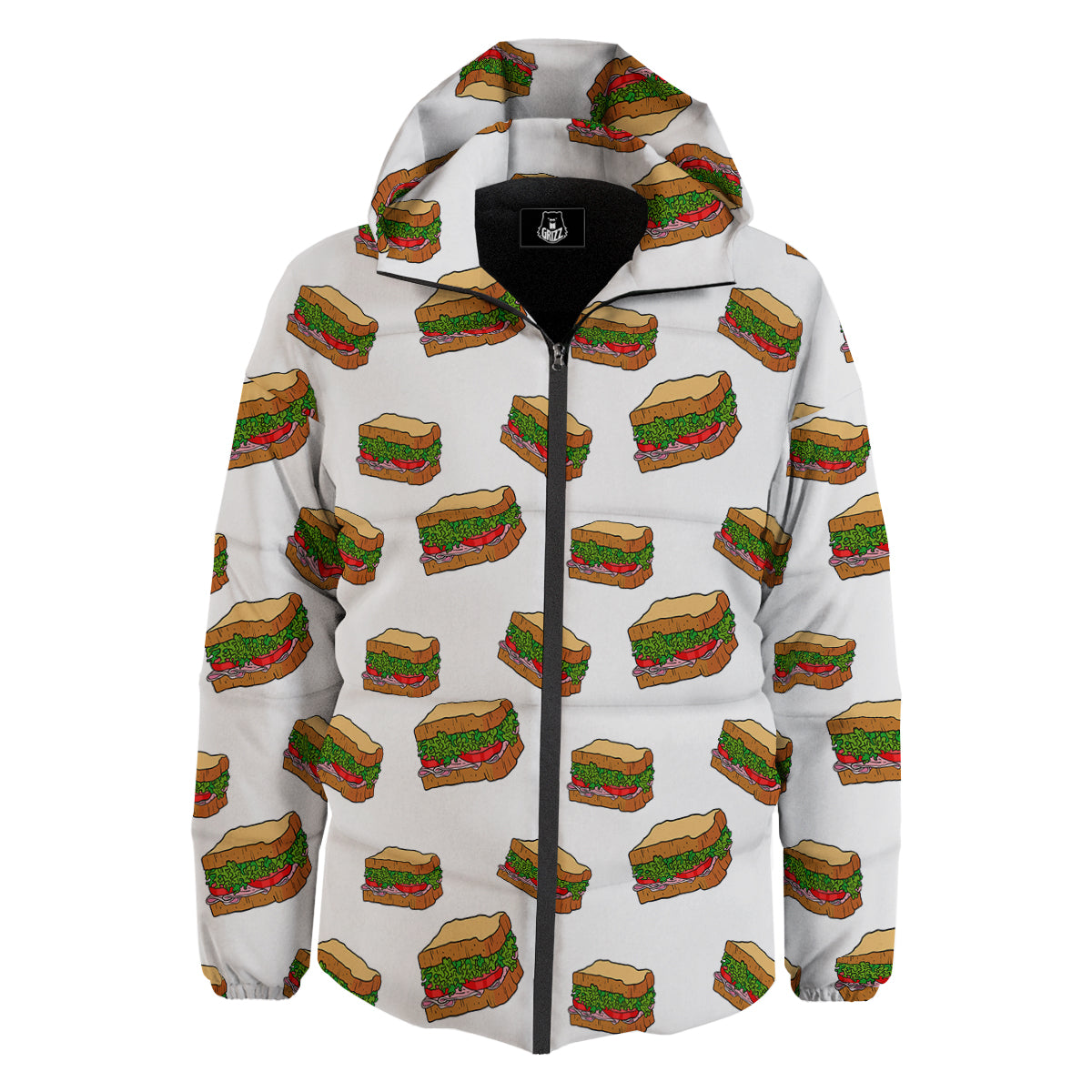 Sandwiches White Print Pattern Down Jacket-grizzshop