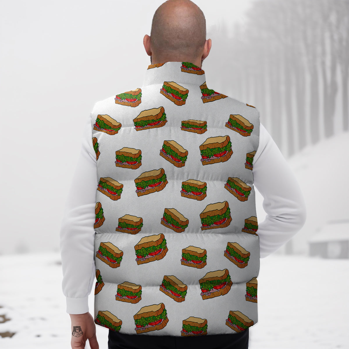 Sandwiches White Print Pattern Down Vest