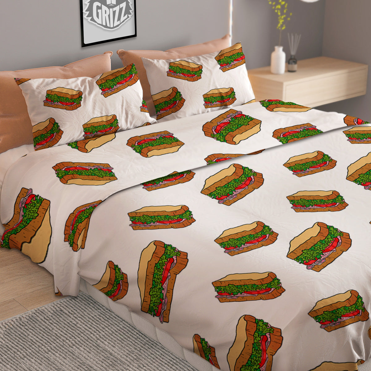 Sandwiches White Print Pattern Duvet Cover Bedding Set