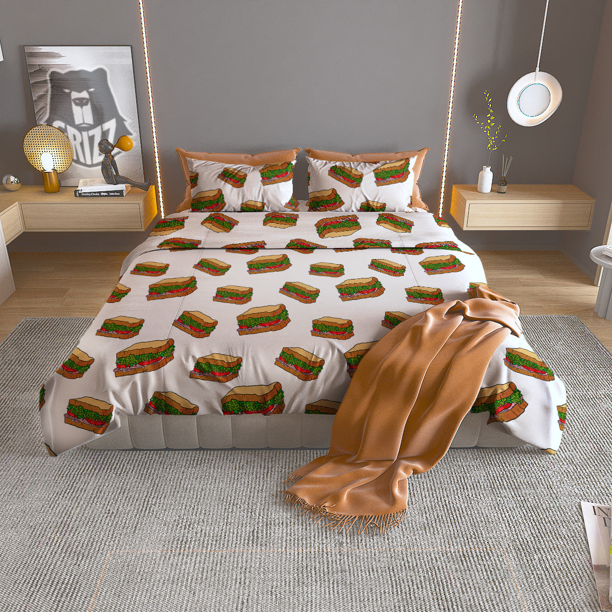 Sandwiches White Print Pattern Duvet Cover Bedding Set