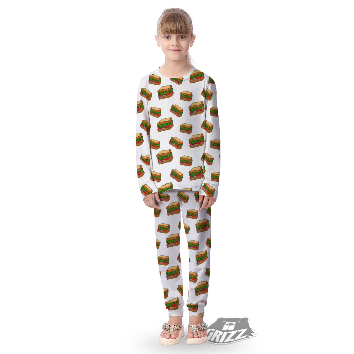 Sandwiches White Print Pattern Kid's Pajamas-grizzshop
