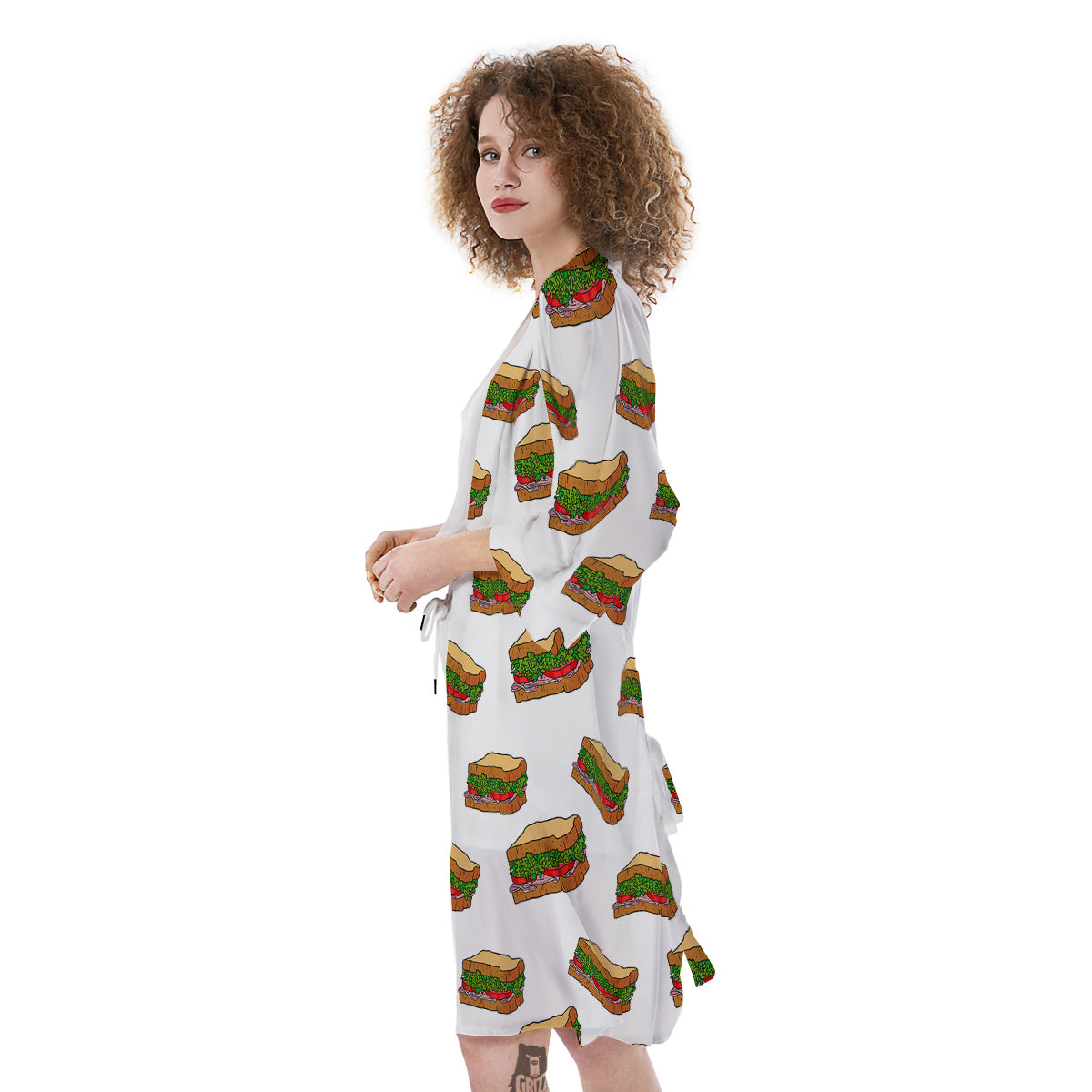 Sandwiches White Print Pattern Kimono-grizzshop