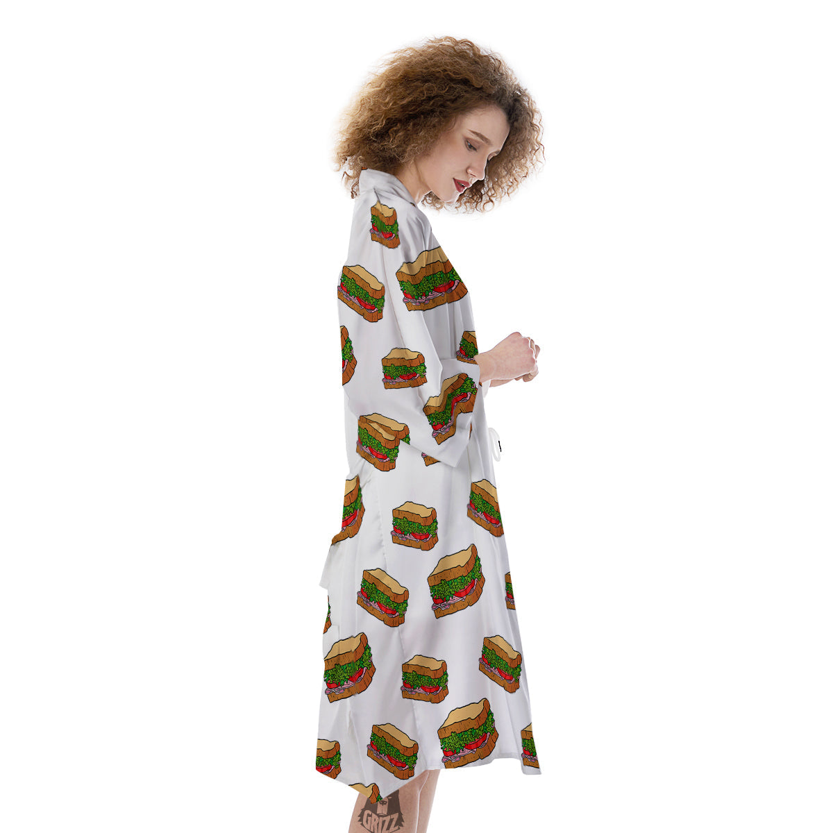 Sandwiches White Print Pattern Kimono-grizzshop
