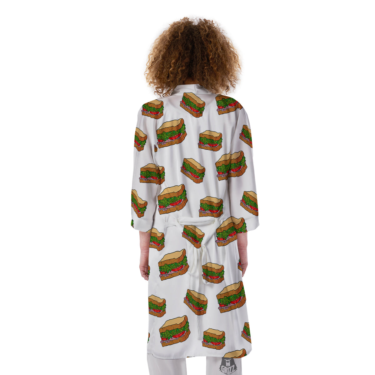 Sandwiches White Print Pattern Kimono-grizzshop