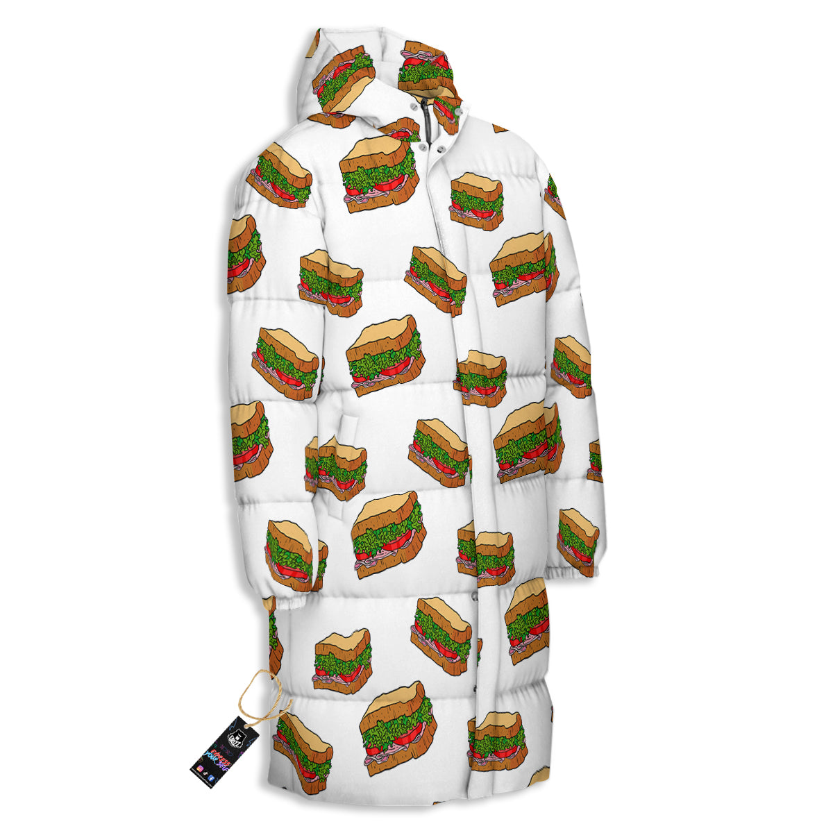 Sandwiches White Print Pattern Long Down Jacket-grizzshop