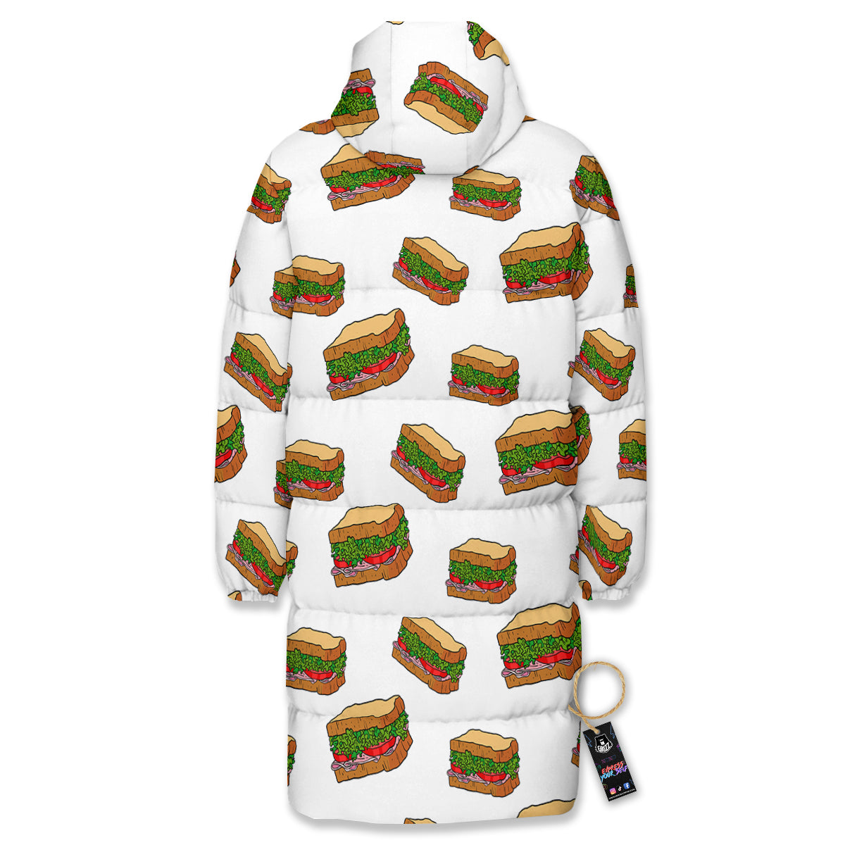 Sandwiches White Print Pattern Long Down Jacket-grizzshop