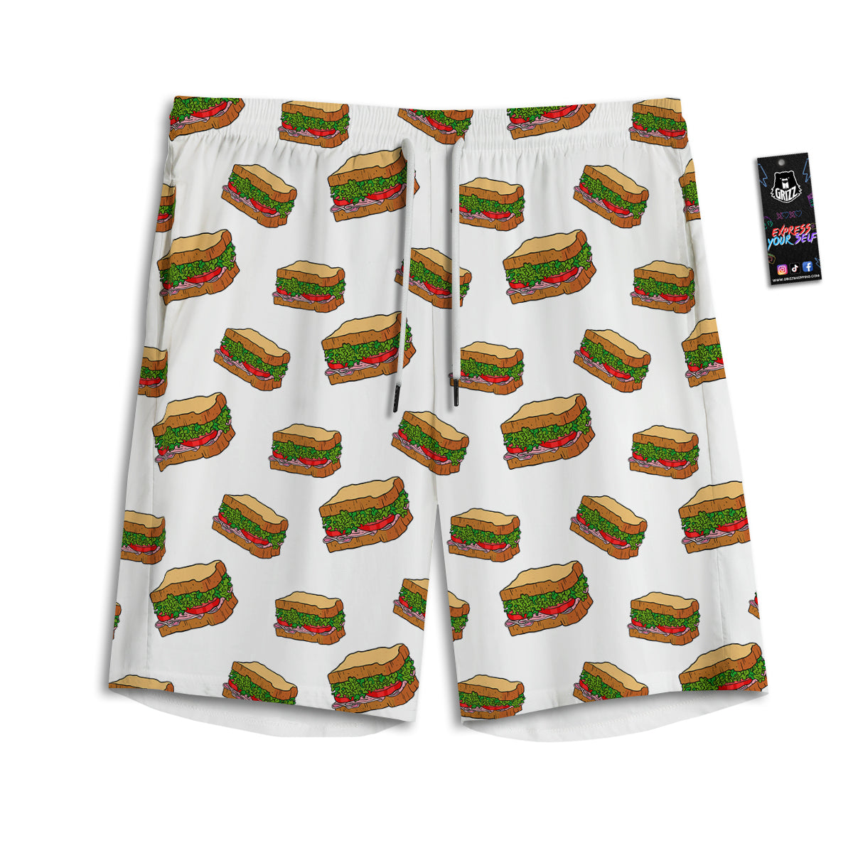 Sandwiches White Print Pattern Men's Athletic Shorts