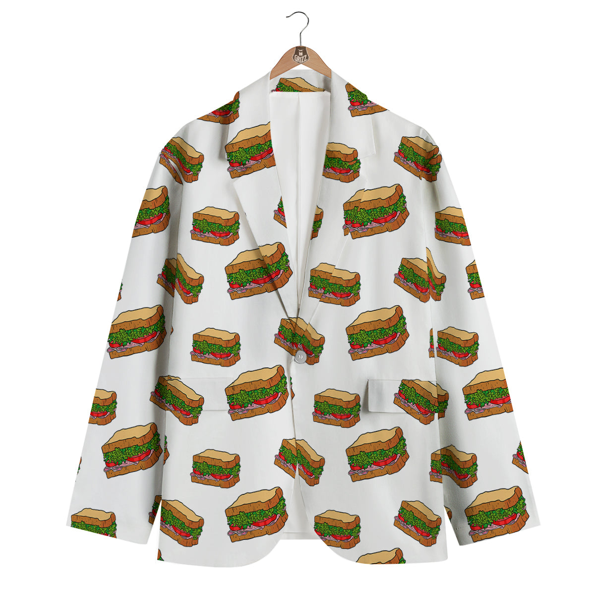 Sandwiches White Print Pattern Men's Blazer-grizzshop