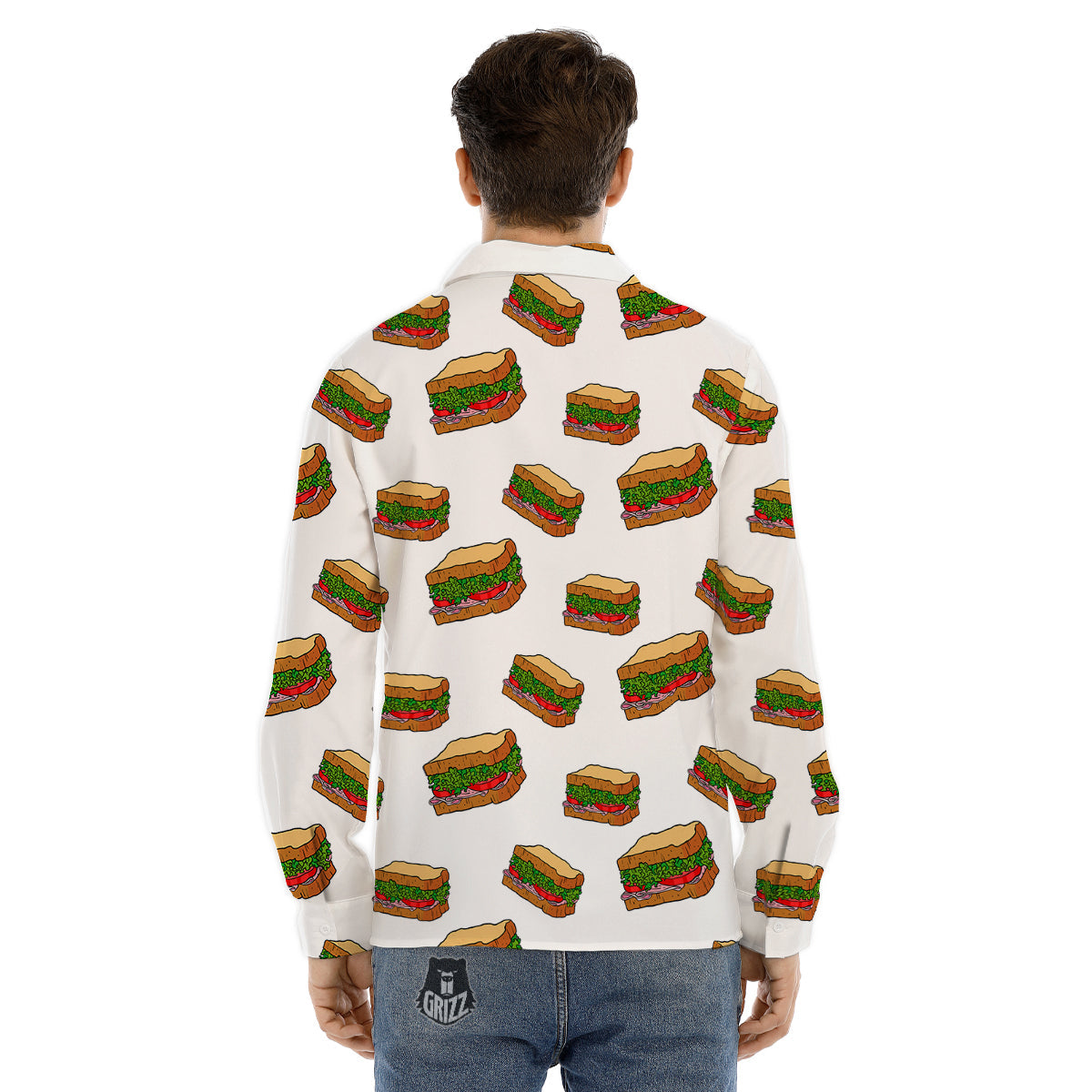 Sandwiches White Print Pattern Men's Dress Shirts-grizzshop