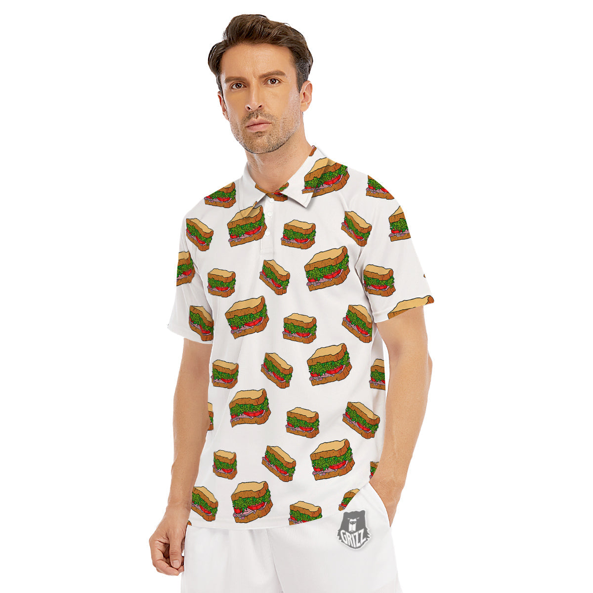Sandwiches White Print Pattern Men's Golf Shirts-grizzshop