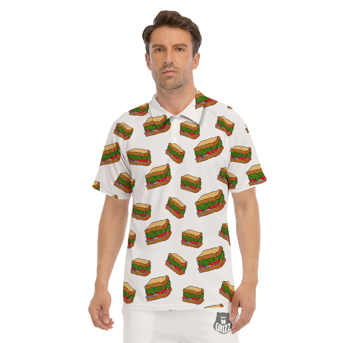 Sandwiches White Print Pattern Men's Golf Shirts-grizzshop