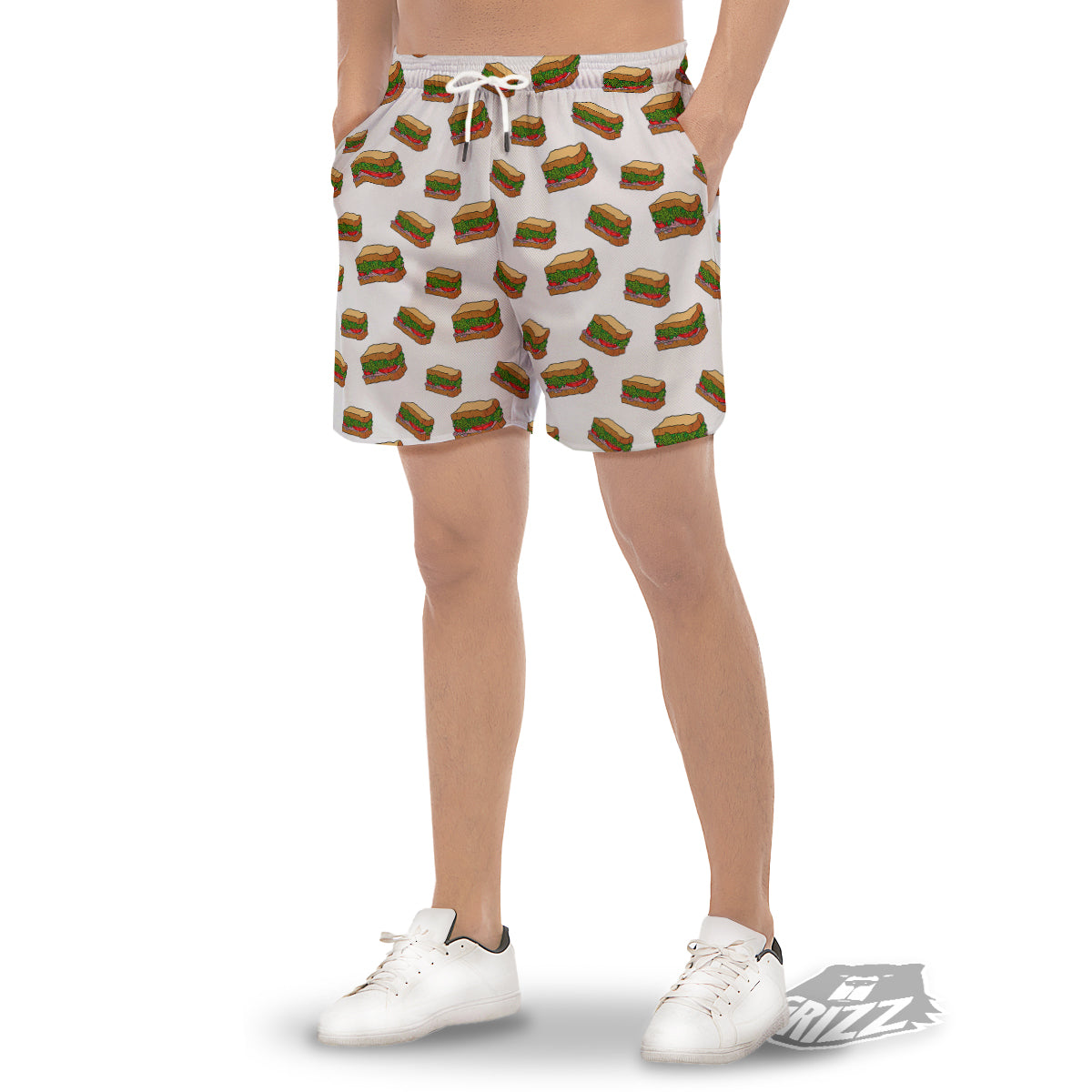 Sandwiches White Print Pattern Men's Gym Shorts-grizzshop