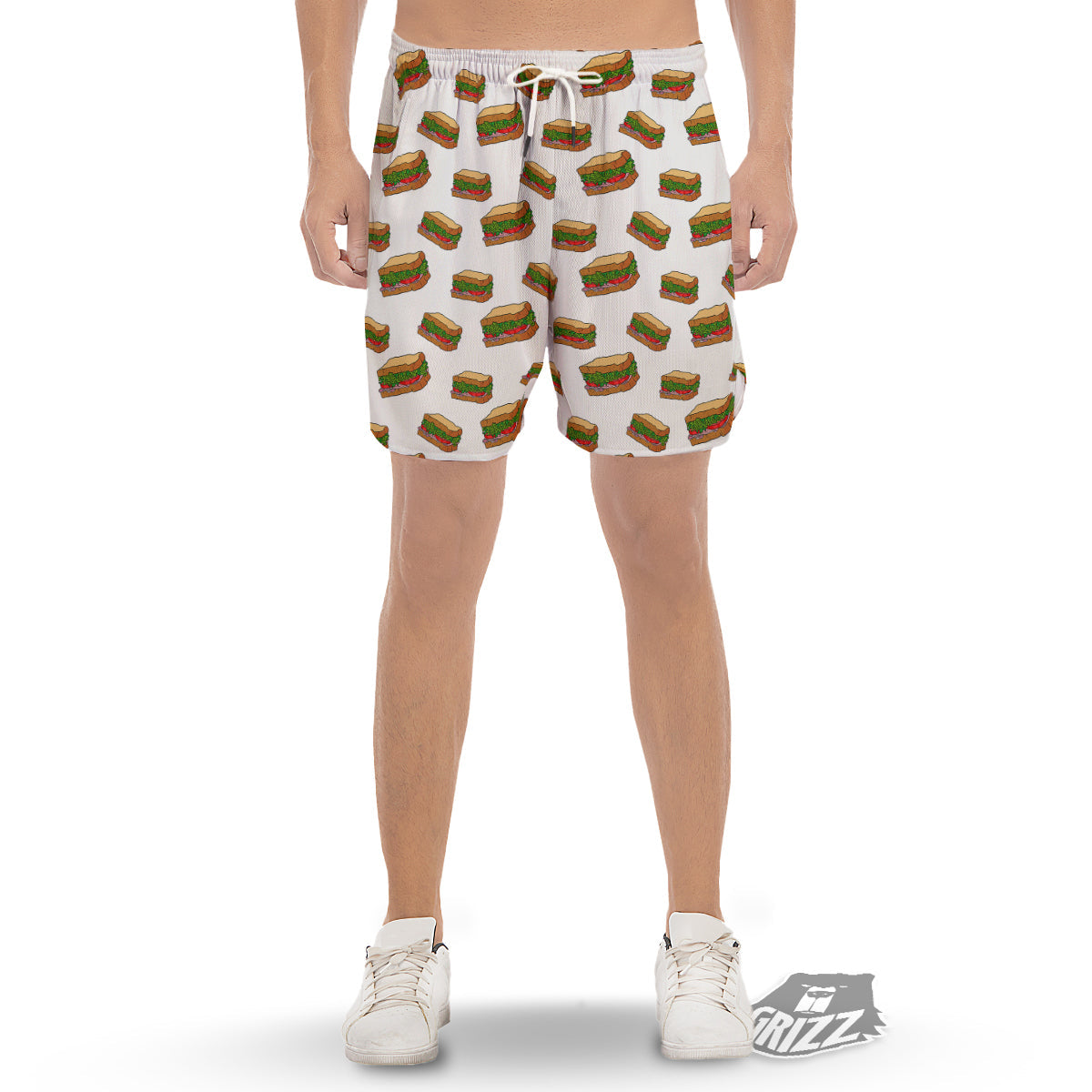 Sandwiches White Print Pattern Men's Gym Shorts-grizzshop