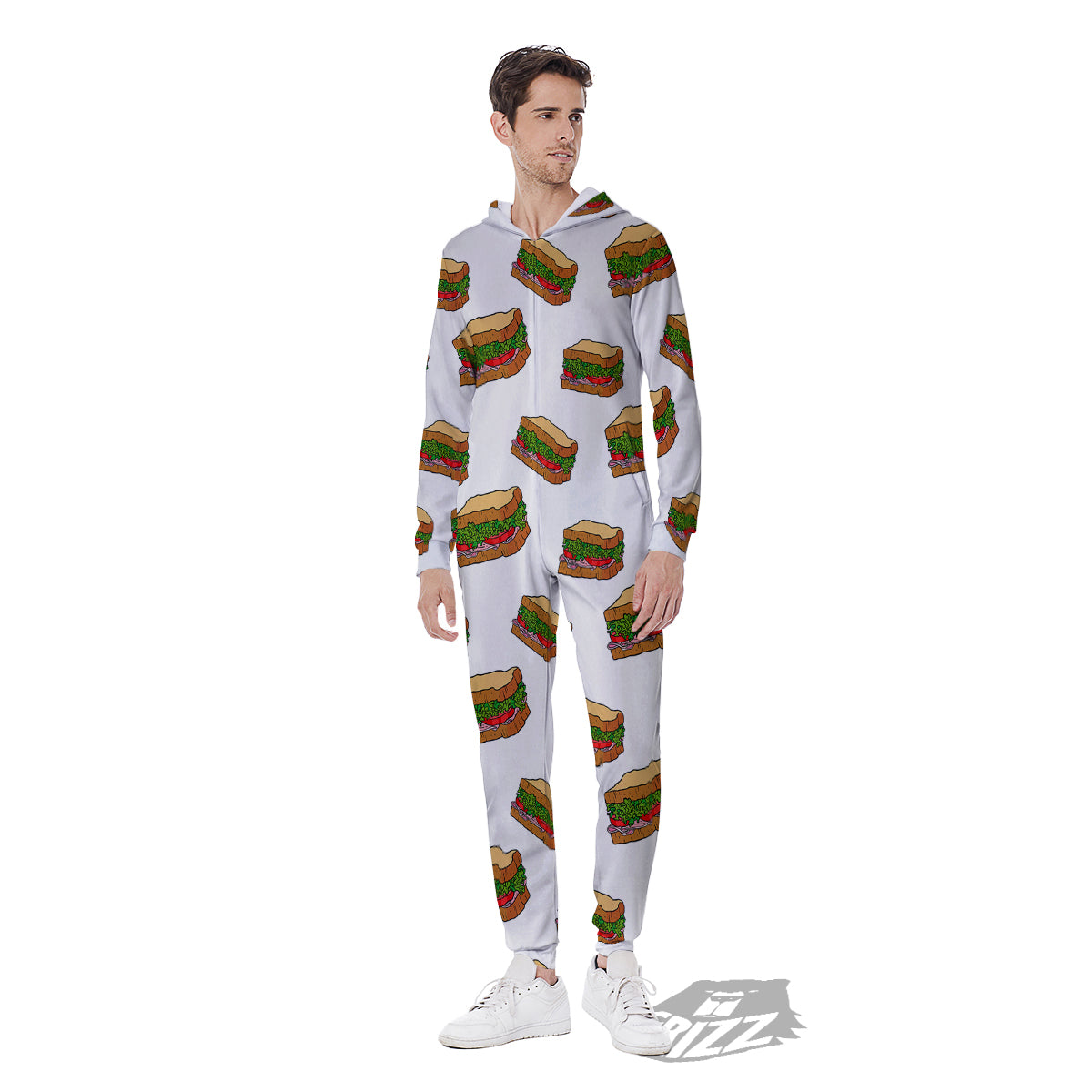 Sandwiches White Print Pattern Men's Jumpsuit-grizzshop
