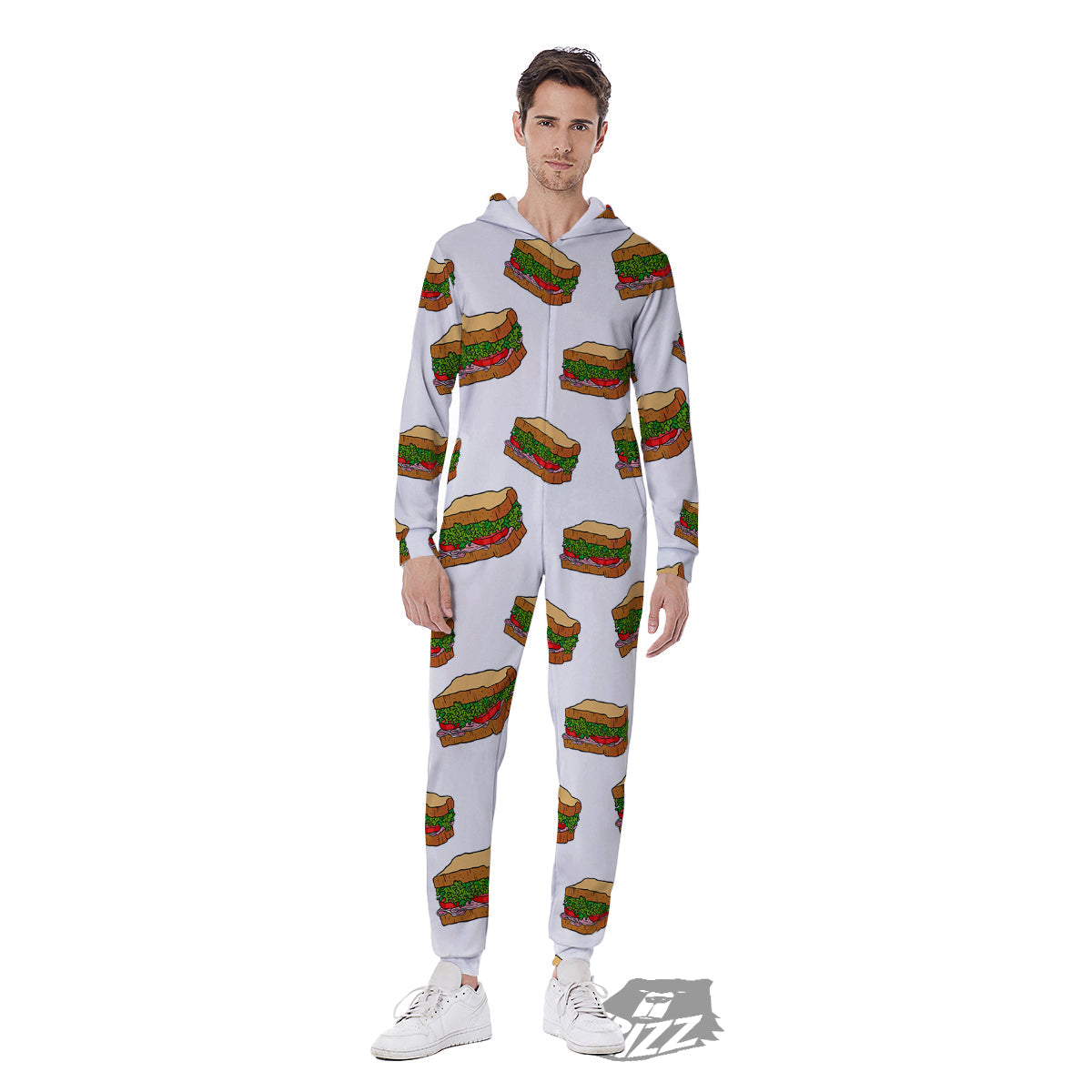 Sandwiches White Print Pattern Men's Jumpsuit-grizzshop