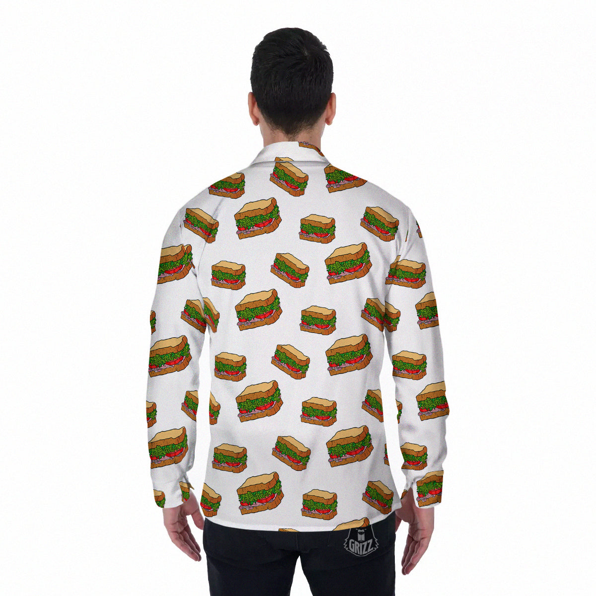Sandwiches White Print Pattern Men's Long Sleeve Shirts-grizzshop