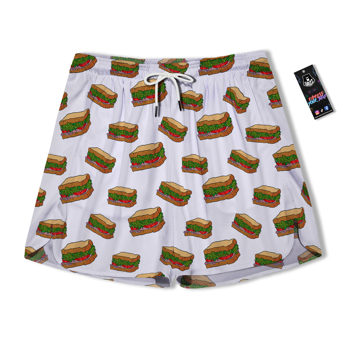 Sandwiches White Print Pattern Men's Running Shorts-grizzshop