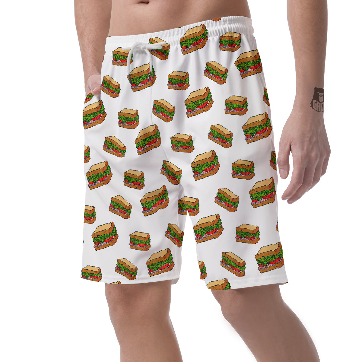 Sandwiches White Print Pattern Men's Shorts-grizzshop