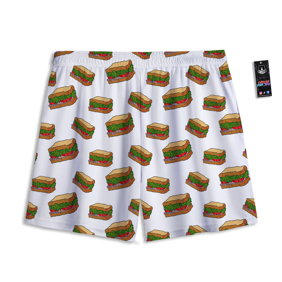 Sandwiches White Print Pattern Mesh Shorts