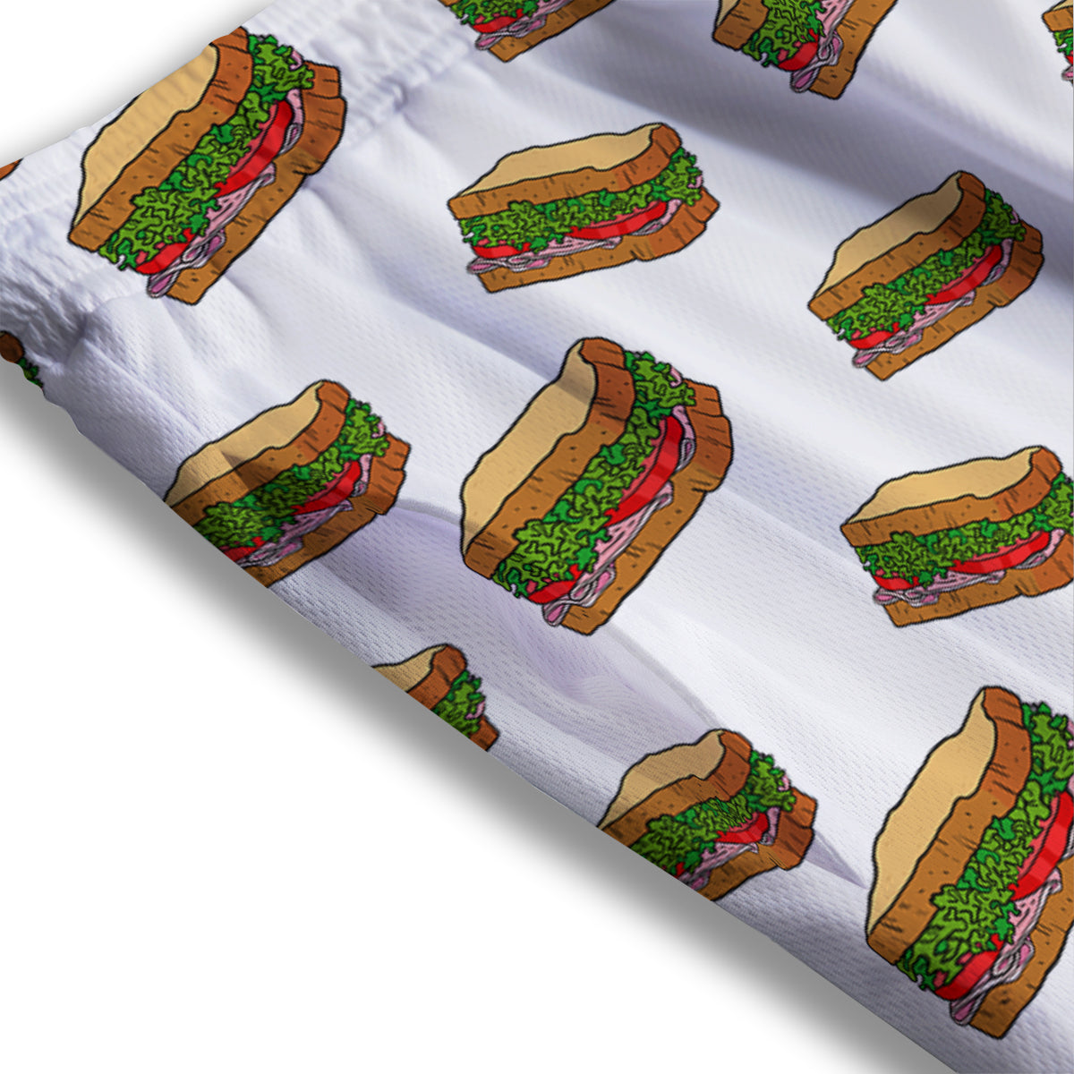 Sandwiches White Print Pattern Mesh Shorts