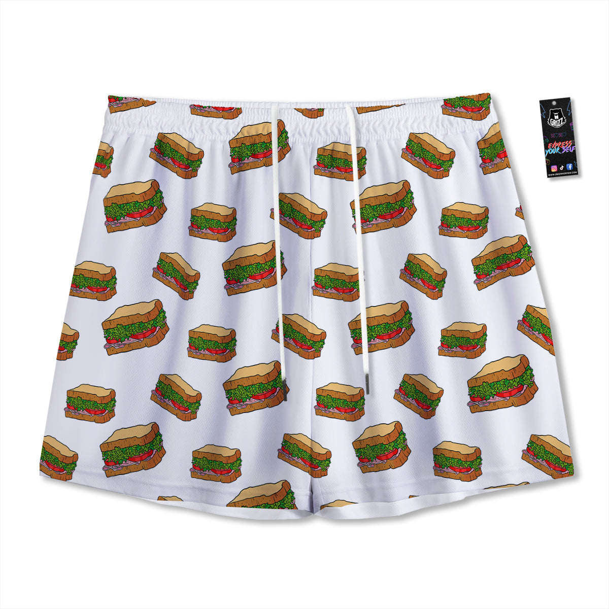 Sandwiches White Print Pattern Mesh Shorts