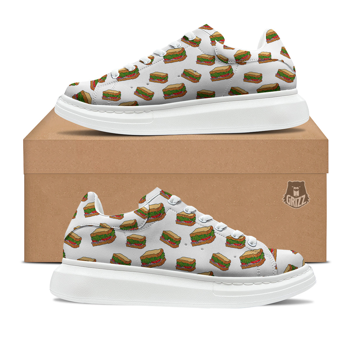 Sandwiches White Print Pattern Platform Shoes-grizzshop