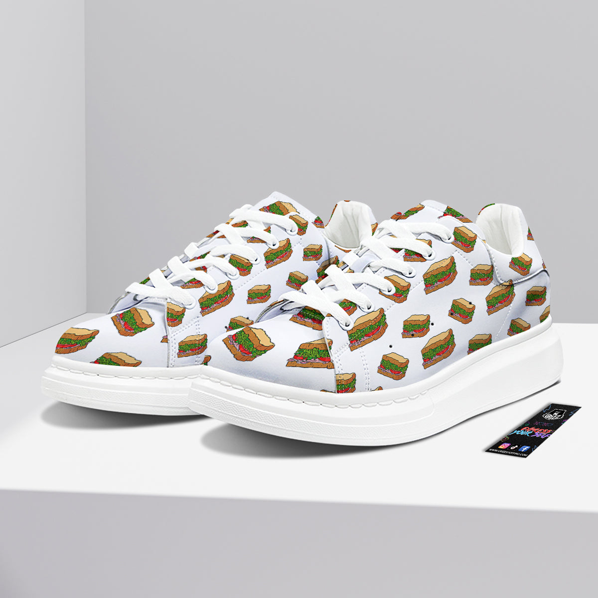 Sandwiches White Print Pattern Platform Shoes-grizzshop