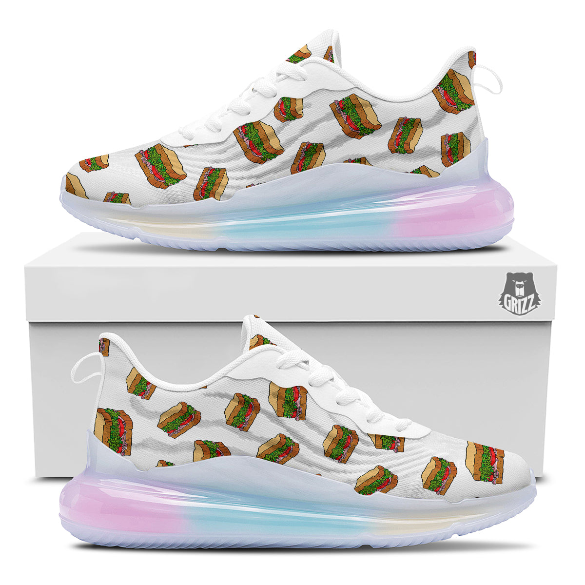 Sandwiches White Print Pattern Running Sneakers-grizzshop