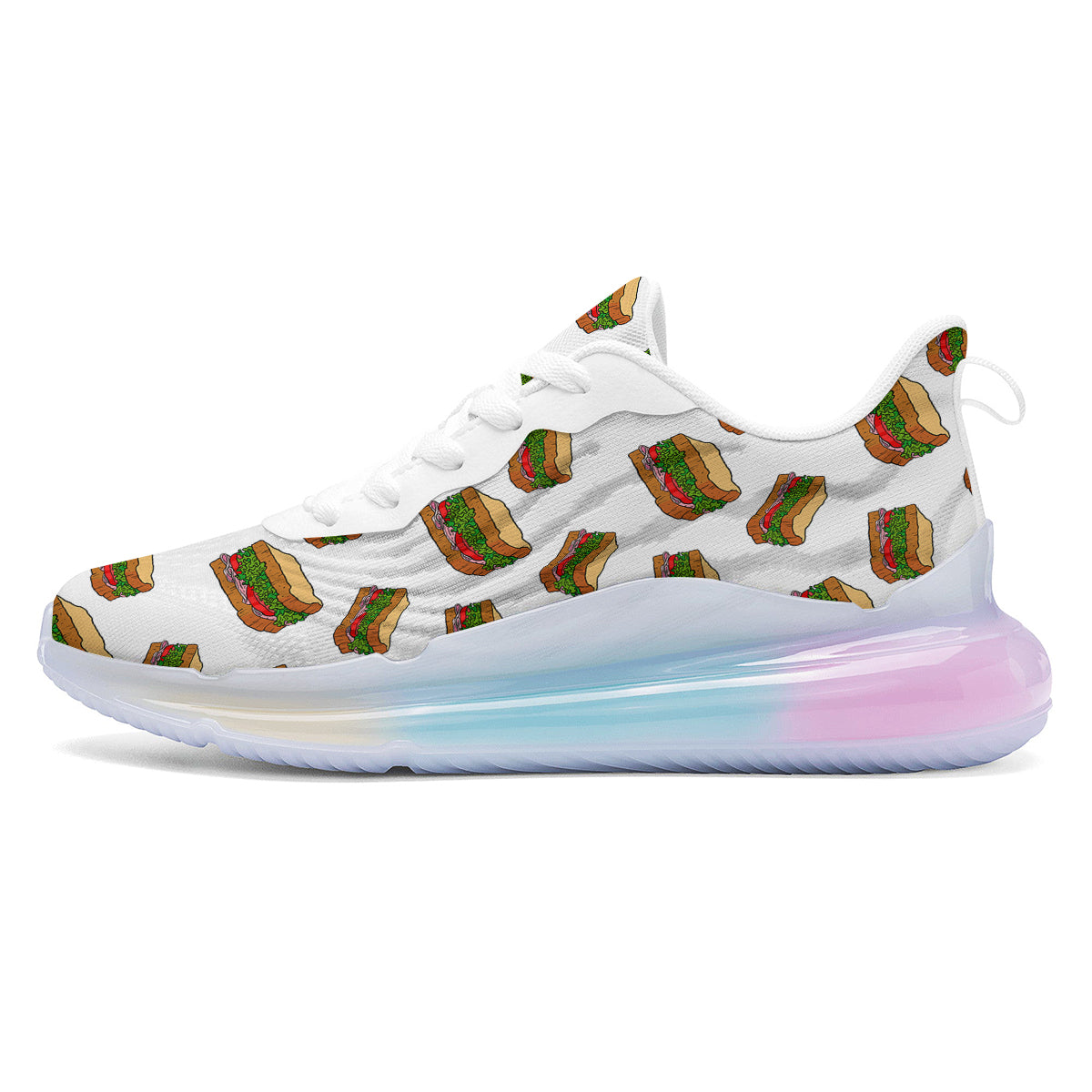 Sandwiches White Print Pattern Running Sneakers-grizzshop