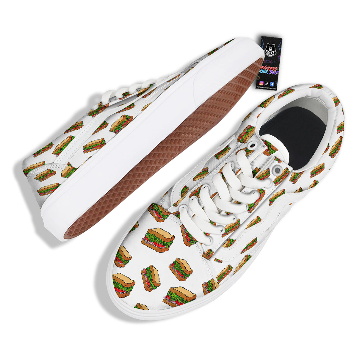 Sandwiches White Print Pattern Skate Shoes-grizzshop