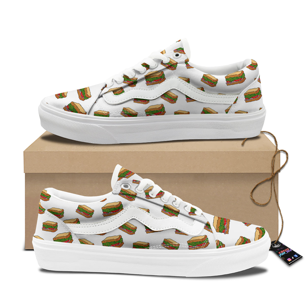 Sandwiches White Print Pattern Skate Shoes-grizzshop