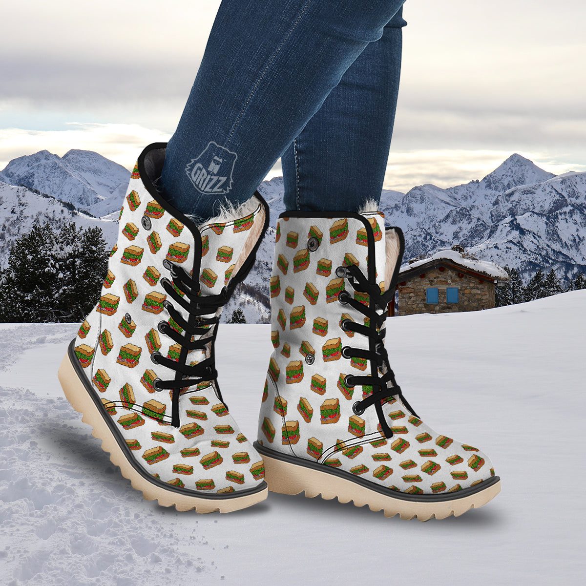 Sandwiches White Print Pattern Snow Boots-grizzshop