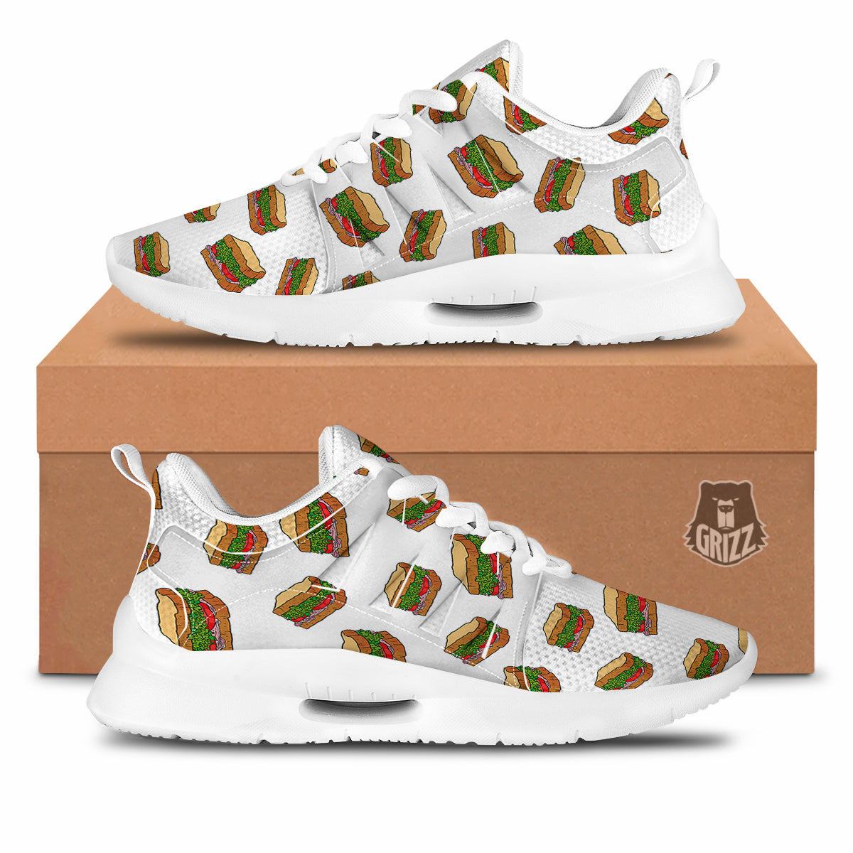 Sandwiches White Print Pattern Tennis Shoes-grizzshop