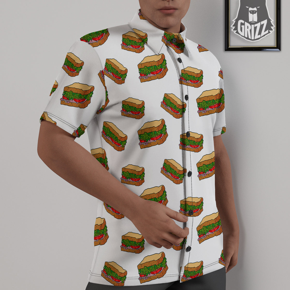 Sandwiches White Print Pattern Untucked Shirts-grizzshop
