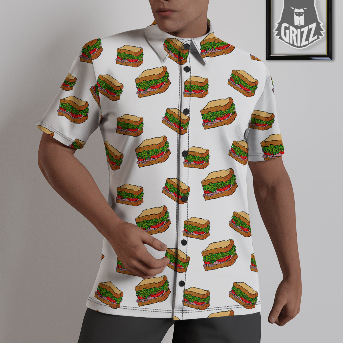 Sandwiches White Print Pattern Untucked Shirts-grizzshop