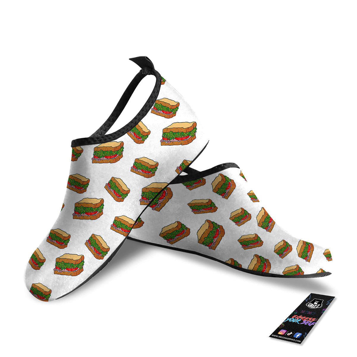 Sandwiches White Print Pattern Water Shoes-grizzshop