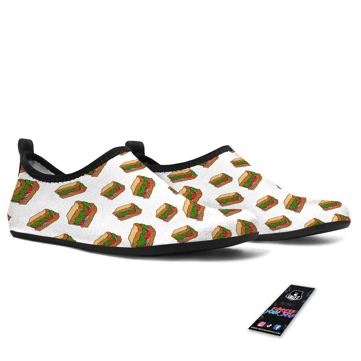 Sandwiches White Print Pattern Water Shoes-grizzshop