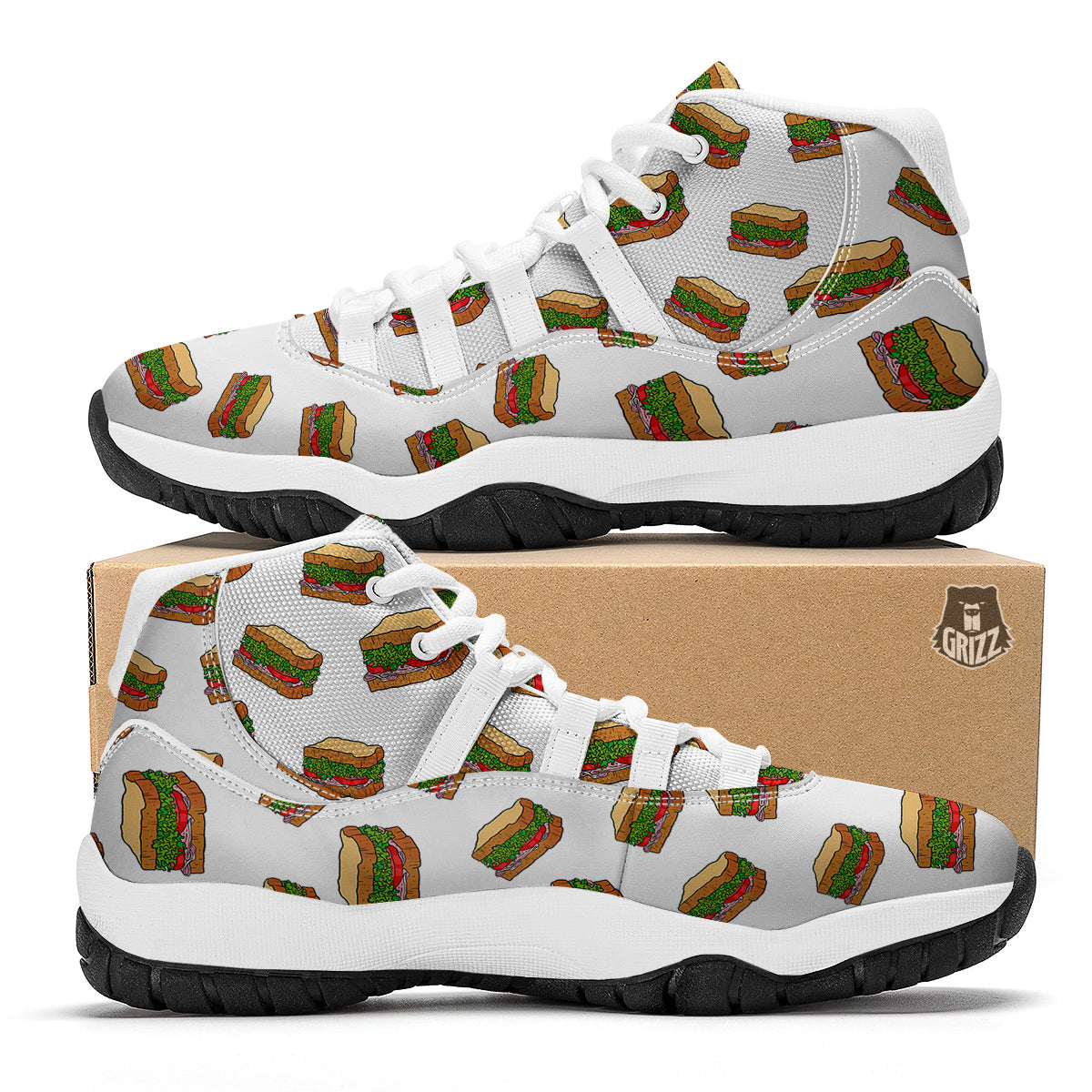 Sandwiches White Print Pattern White Bball Shoes-grizzshop