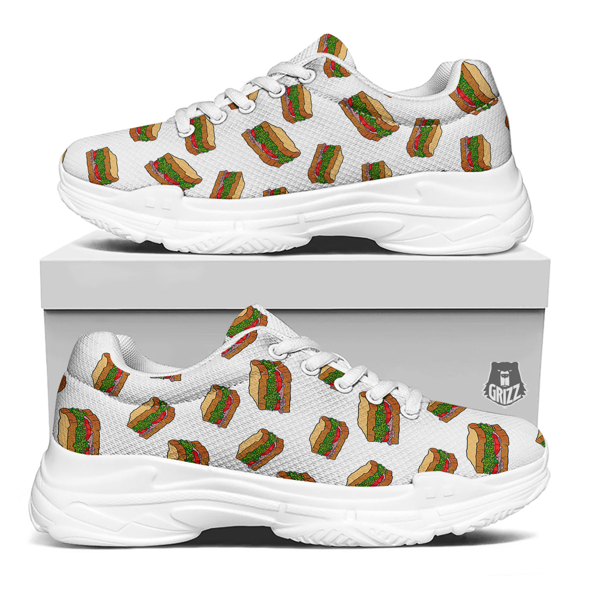 Sandwiches White Print Pattern White Chunky Shoes-grizzshop