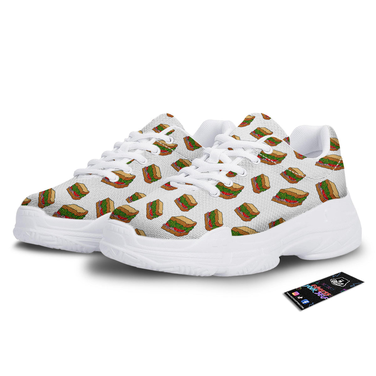 Sandwiches White Print Pattern White Chunky Shoes-grizzshop