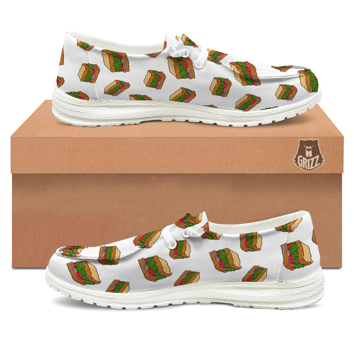 Sandwiches White Print Pattern White Loafers-grizzshop