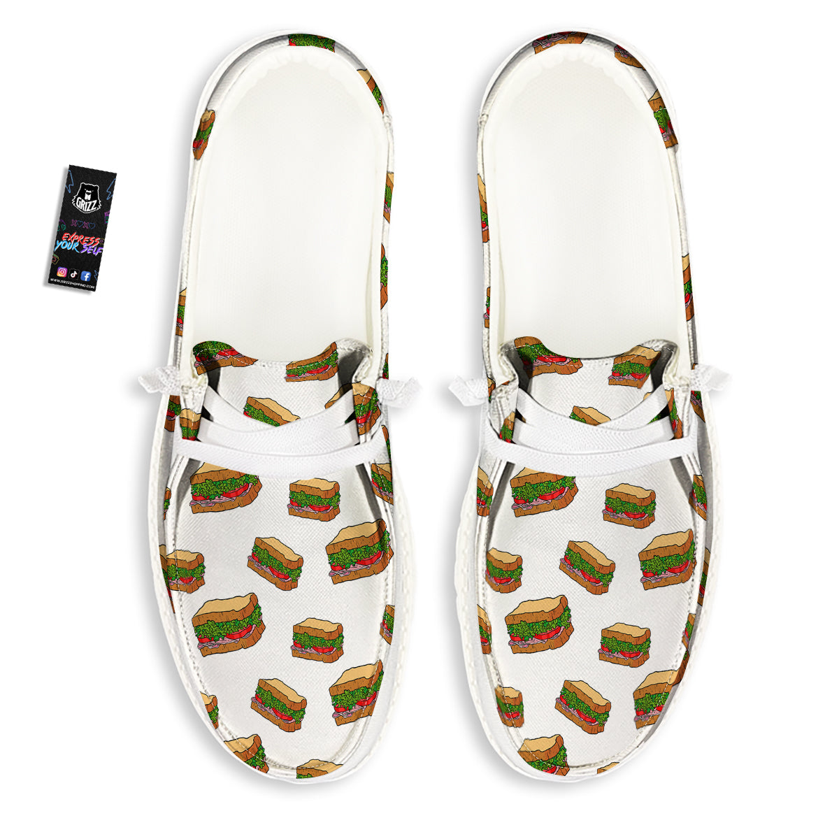 Sandwiches White Print Pattern White Loafers-grizzshop