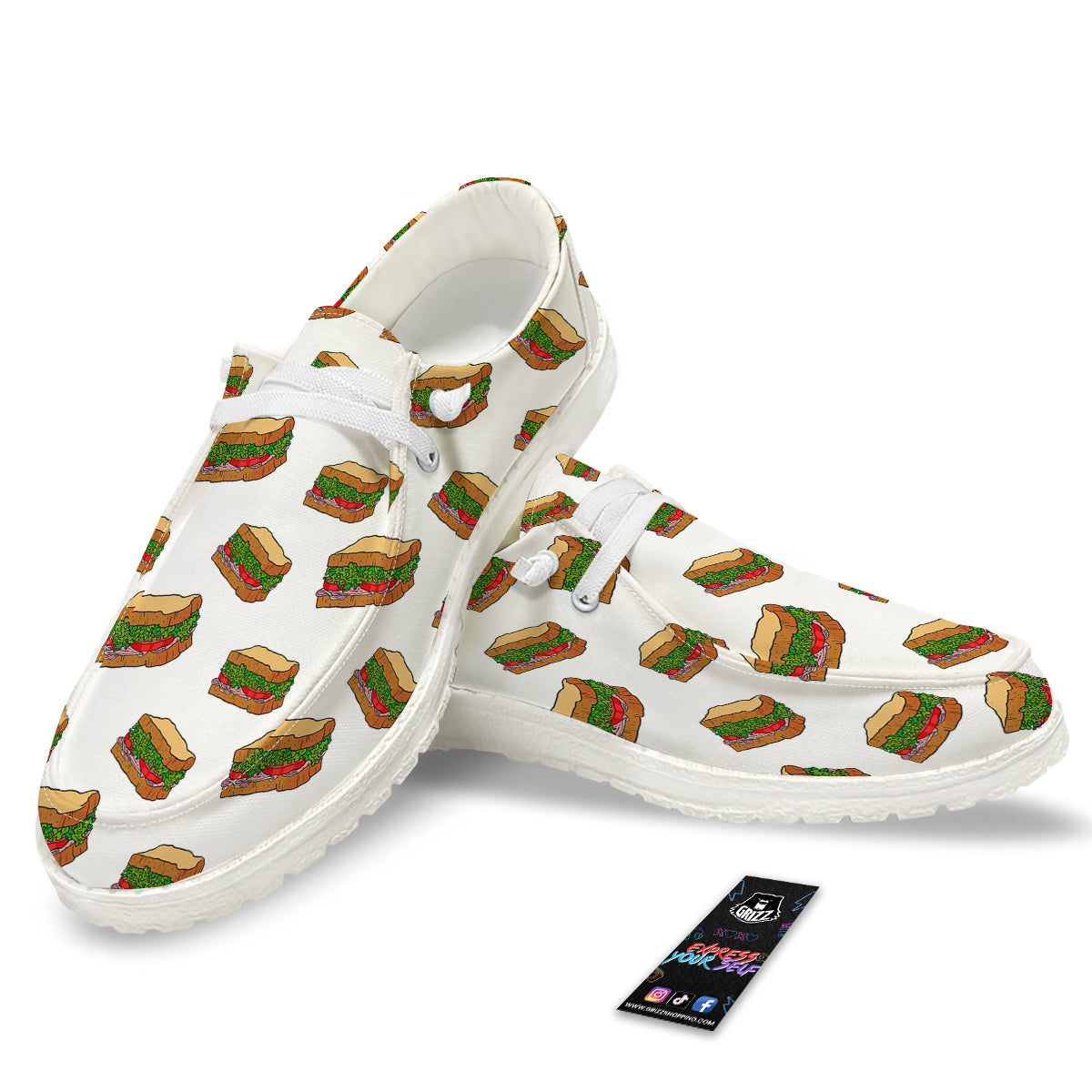 Sandwiches White Print Pattern White Loafers-grizzshop