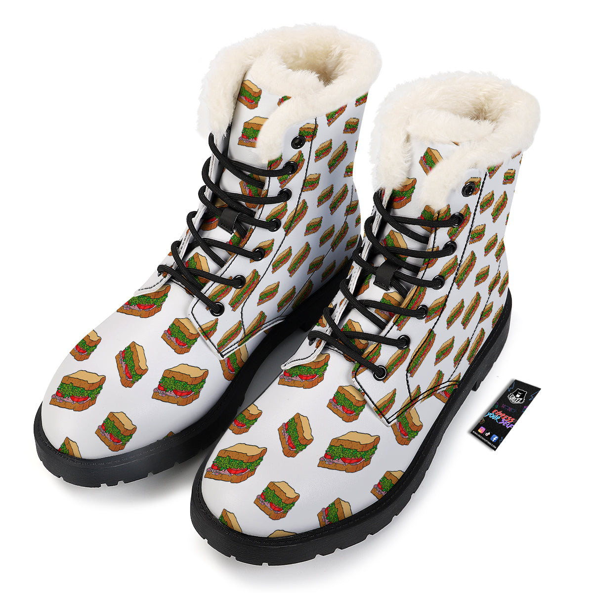 Sandwiches White Print Pattern Winter Boots-grizzshop