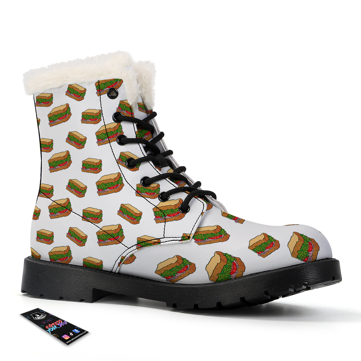 Sandwiches White Print Pattern Winter Boots-grizzshop